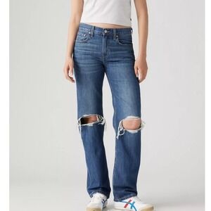 Levis sz 29 Women Blue Low Pro Straight Leg Dark Denim Distressed Baggy Jeans